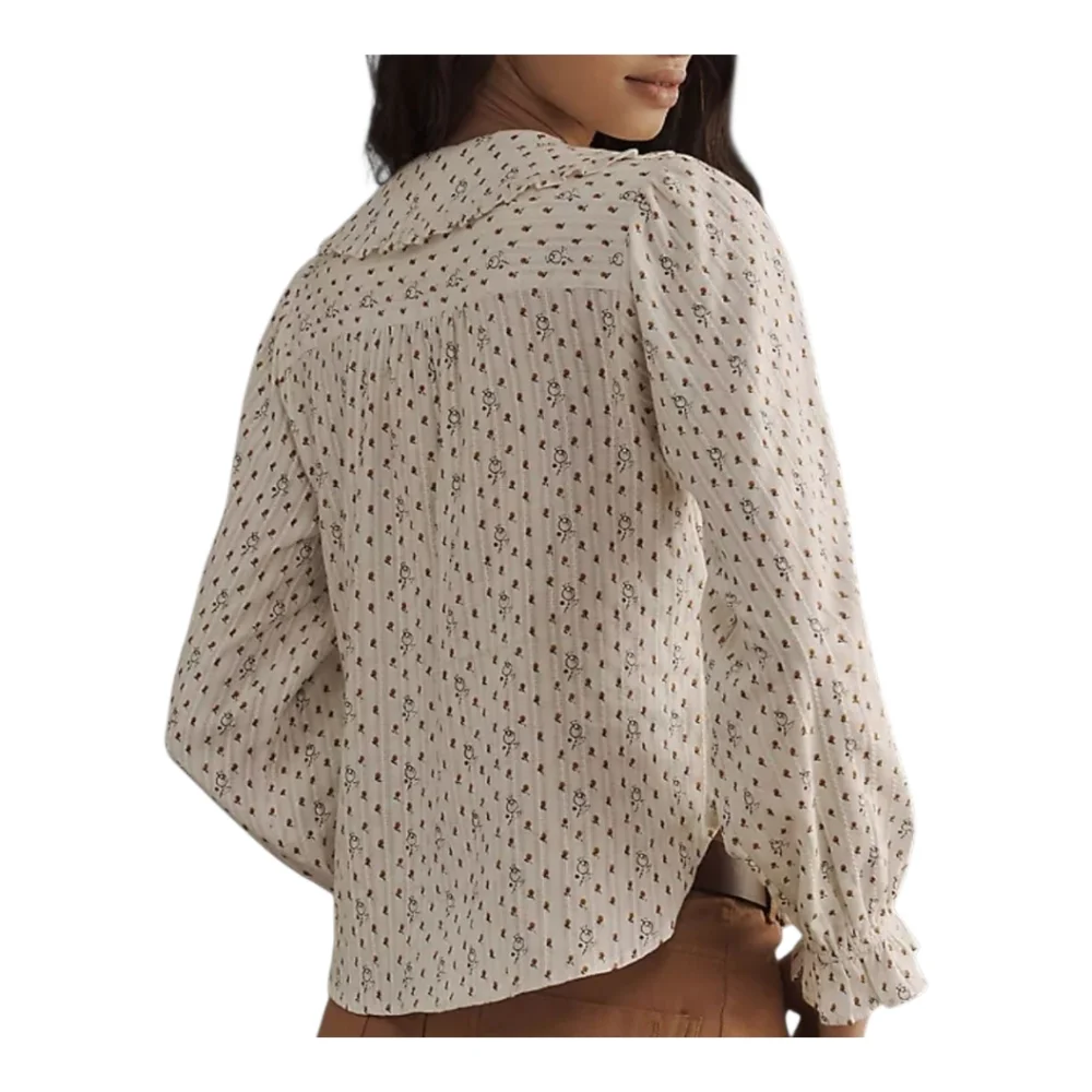 Anthropologie Cream Floral Button-Front Blouse